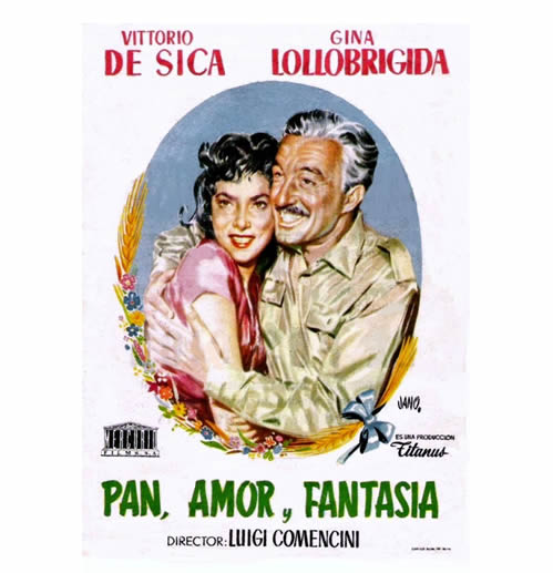 Afiche de la película de Gina Lollobrigida en PAN, AMOR Y FANTASIA,